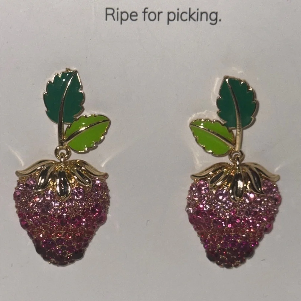BaubleBar Pink and Green Strawberry Berry Earrings